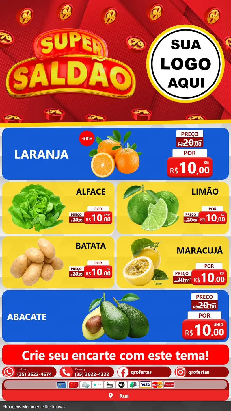 Modelo de TV para TV Vertical com o tema Super Saldão para Hortifrúti