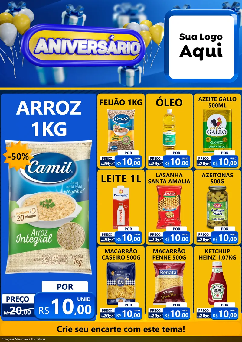 Modelo de Encarte para Encarte A4 Vertical com o tema Aniversário para Supermercado