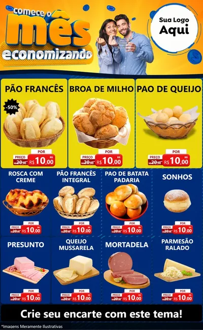Modelo de Encarte para Encarte Grande com o tema Comece O Mês Economizando para Padaria