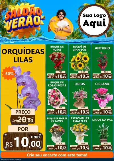 Modelo de Encarte para Encarte A4 Vertical com o tema Saldão de Verão para Floricultura e jardim