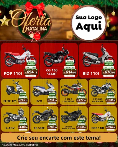 Modelo de Rede Social para Feed Instagram com o tema Ofertas Natalina para Concessionaria de Motos