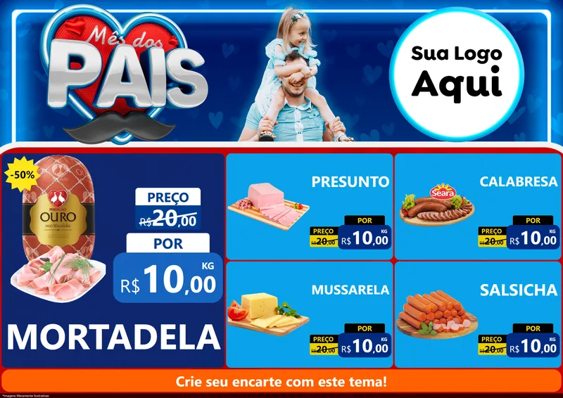 Modelo de Encarte para Encarte A4 Horizontal com o tema Mês Dos Pais para Frios e Laticínios