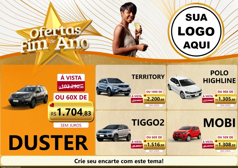 Modelo de Encarte para Encarte A4 Horizontal com o tema Ofertas Fim de Ano para Concessionaria de Carros