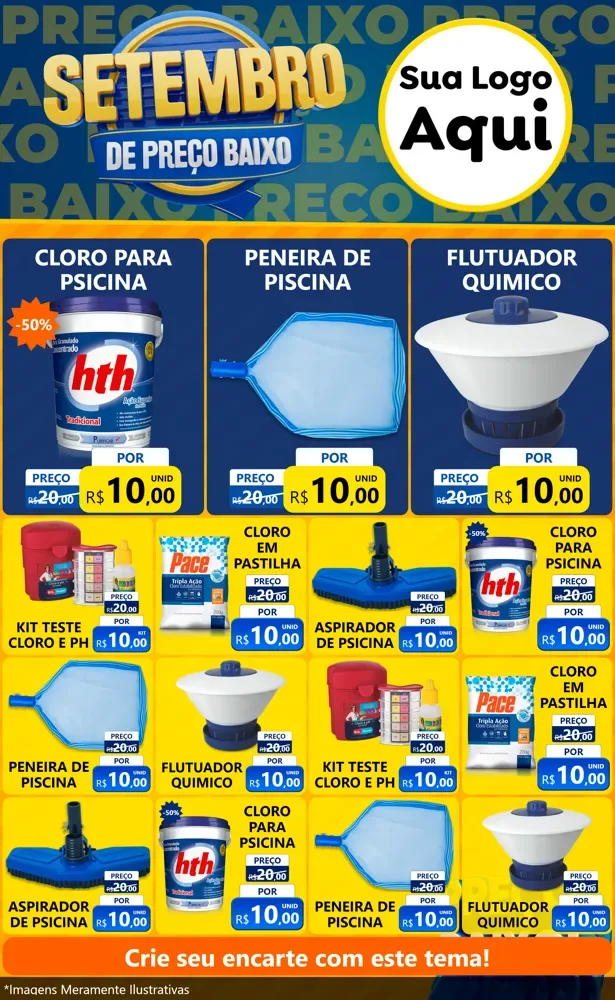 Modelo de Encarte para Encarte Grande com o tema Setembro De Preço Baixo para Produtos para Piscina