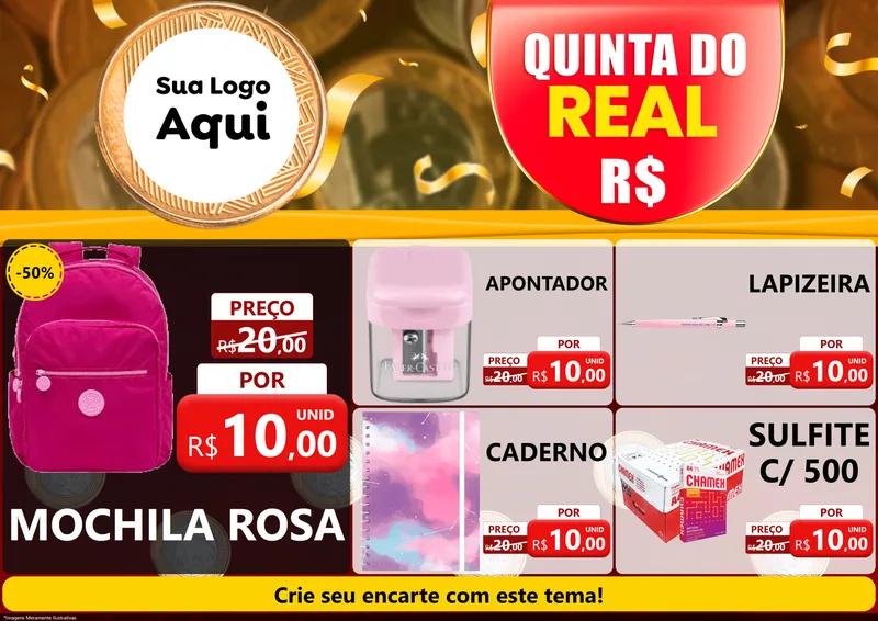 Modelo de Encarte para Encarte A4 Horizontal com o tema Quinta do Real para Papelaria