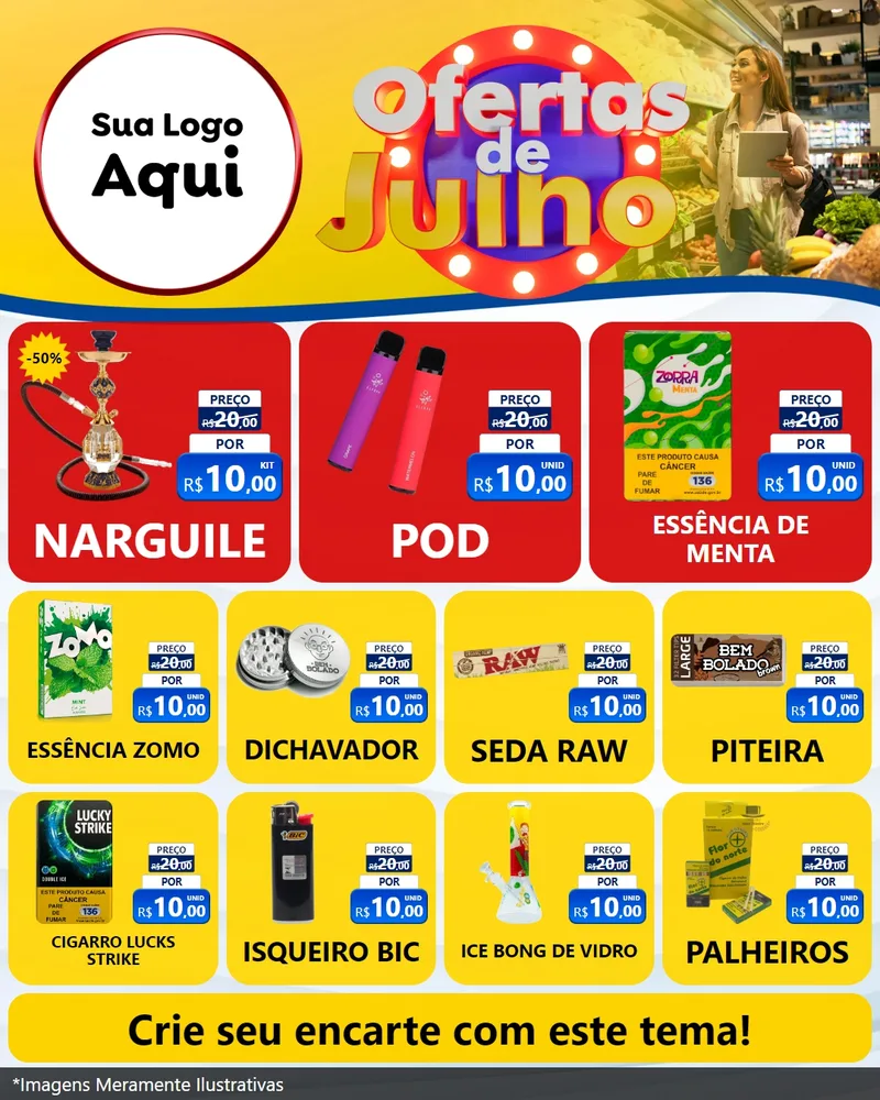 Modelo de Rede Social para Feed Instagram com o tema Ofertas de Julho para Tabacaria