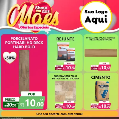 Modelo de Rede Social para Feed Facebook com o tema Show das Mães - Ofertas Especiais para Pisos e revestimentos