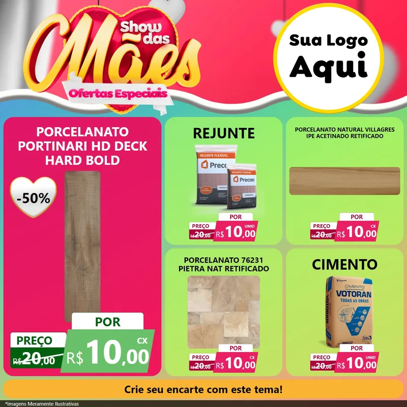 Modelo de Rede Social para Feed Facebook com o tema Show das Mães - Ofertas Especiais para Pisos e revestimentos