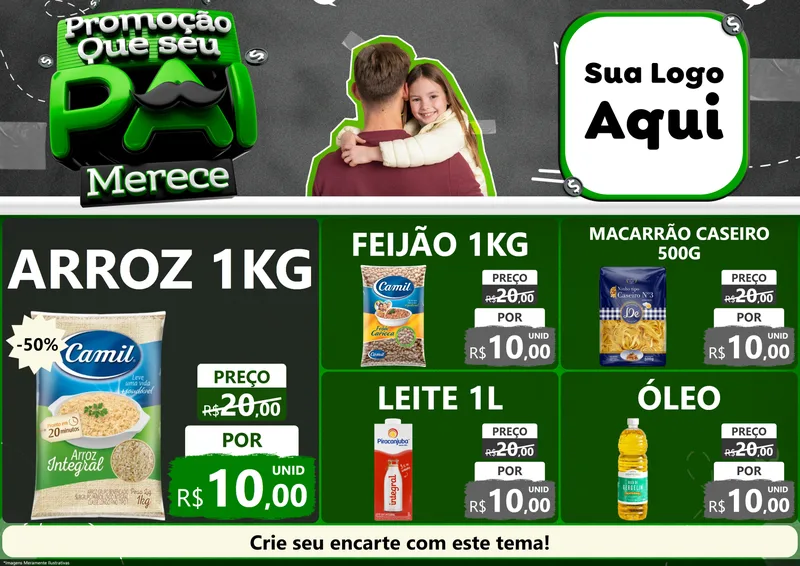 Modelo de Encarte para Encarte A4 Horizontal com o tema Promoção Que seu Pai Merece para Supermercado