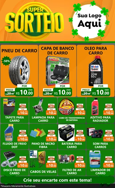 Modelo de Encarte para Encarte Grande com o tema Super Sorteio para Auto peças
