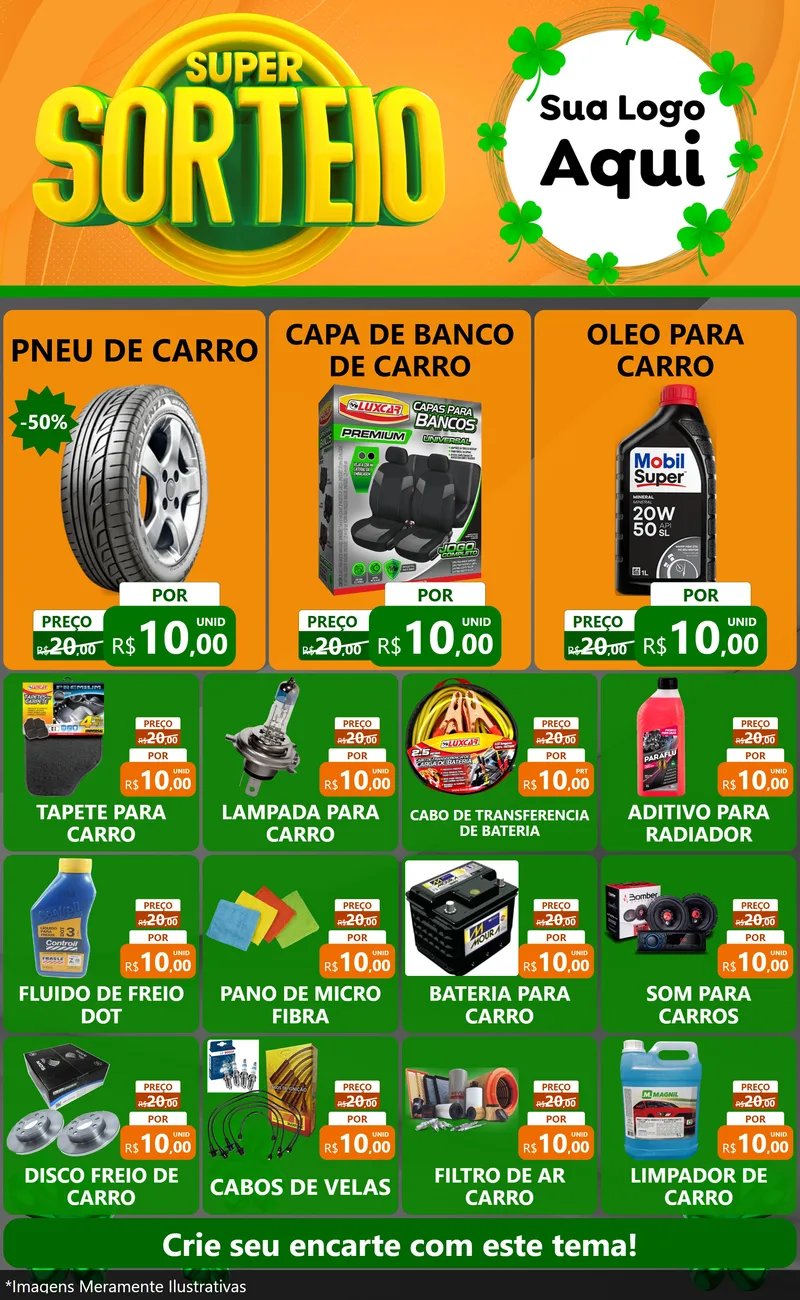 Modelo de Encarte para Encarte Grande com o tema Super Sorteio para Auto peças