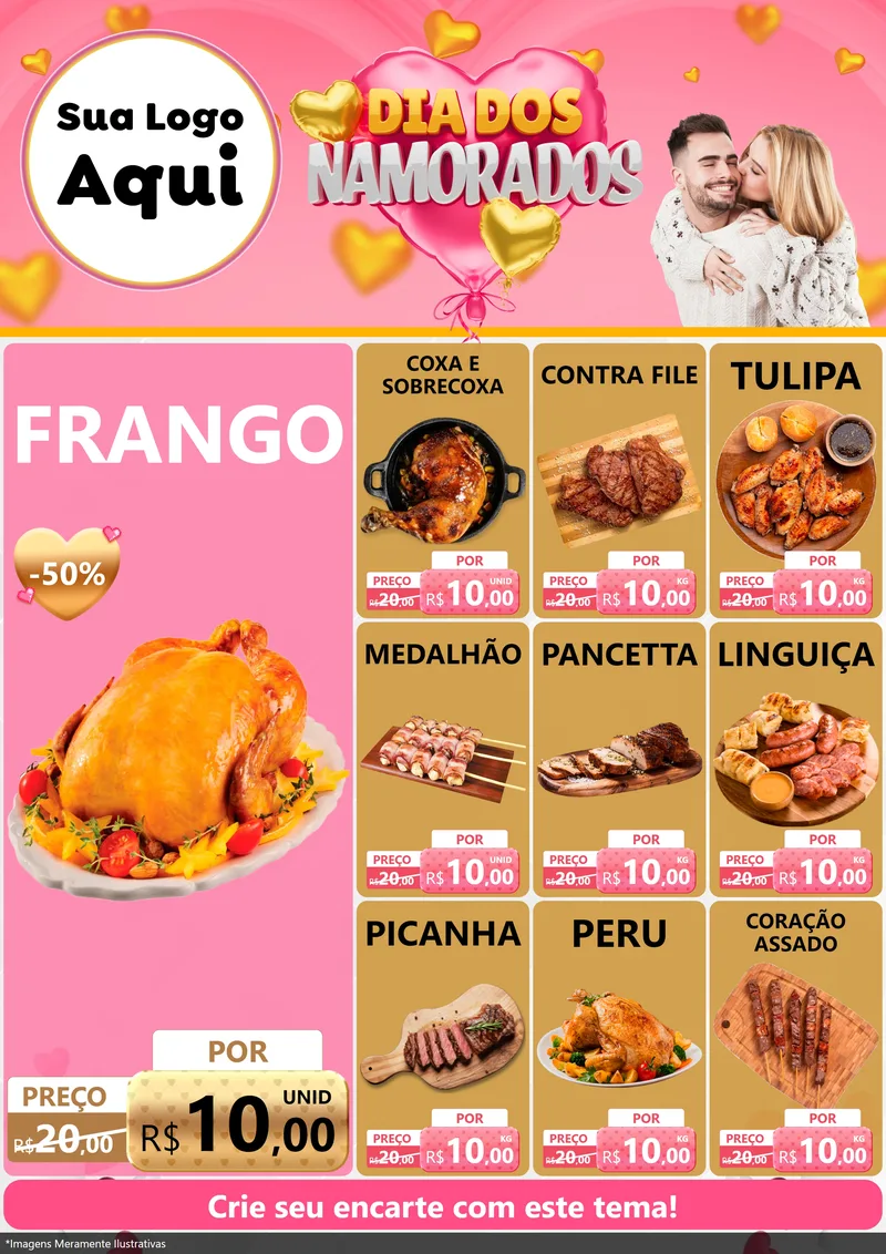 Modelo de Encarte para Encarte A4 Vertical com o tema Dia dos Namorados para Assados
