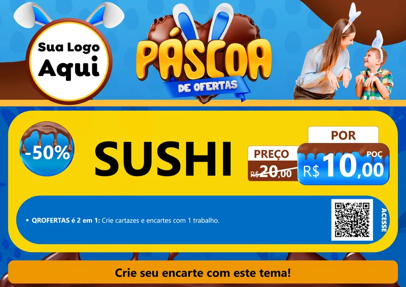 Modelo de Cartaz para Cartaz A4 Horizontal com o tema Páscoa de Ofertas para Comida japonesa