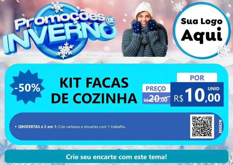 Modelo de Cartaz para Cartaz A4 Horizontal com o tema Promoções de Inverno para Utilidades Domésticas