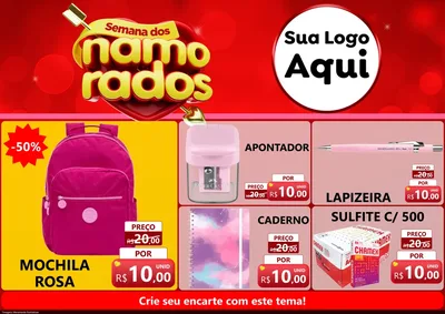 Modelo de Encarte para Encarte A4 Horizontal com o tema Semana dos namorados para Papelaria