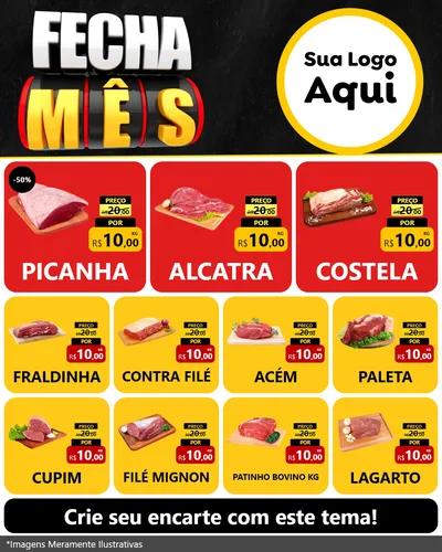Modelo de Rede Social para Feed Instagram com o tema Fecha Mês para Açougue