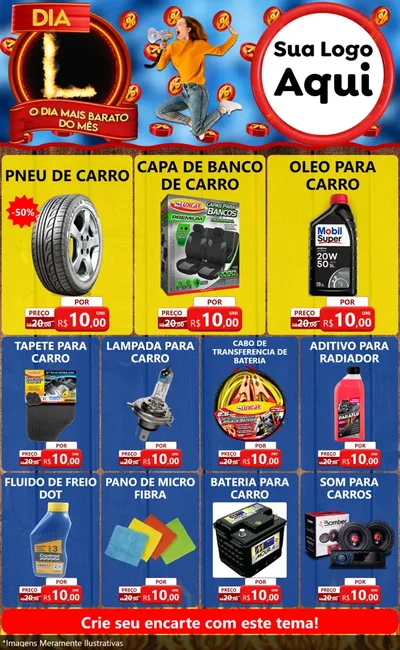 Modelo de Encarte para Encarte Grande com o tema Dia L - O Dia Mais Barato Do Mês para Auto peças