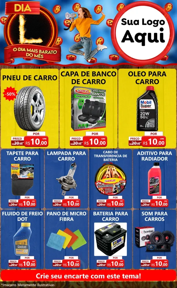 Modelo de Encarte para Encarte Grande com o tema Dia L - O Dia Mais Barato Do Mês para Auto peças