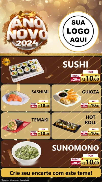 Modelo de TV para TV Vertical com o tema Feliz Ano Novo 2027 para Comida japonesa