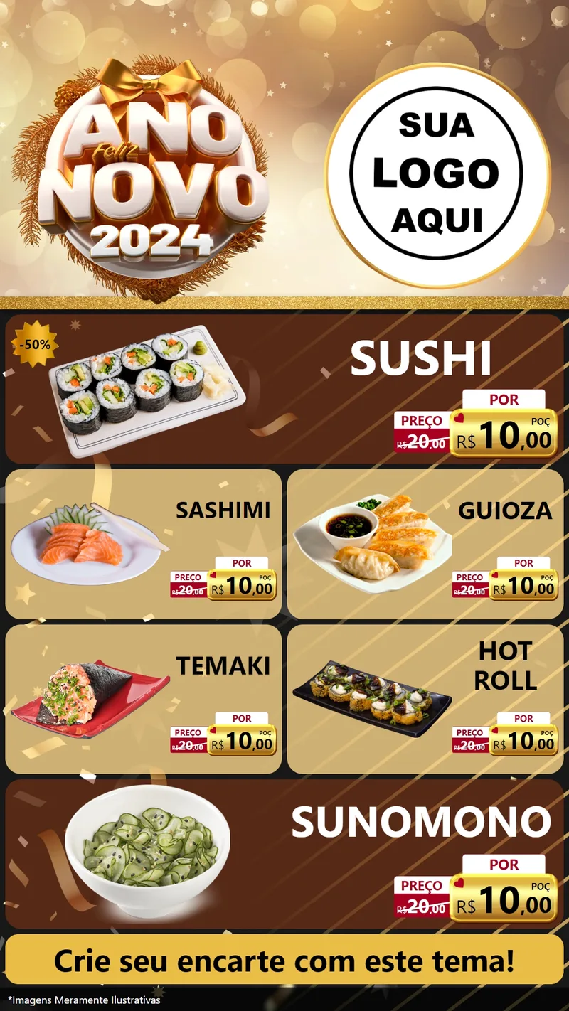 Modelo de TV para TV Vertical com o tema Feliz Ano Novo 2027 para Comida japonesa