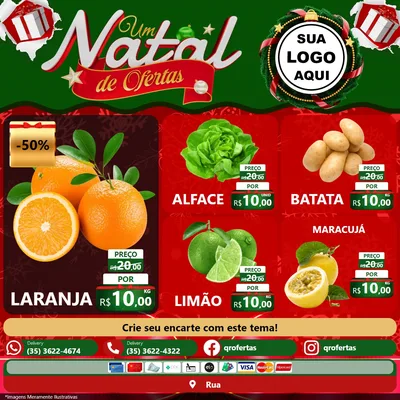 Modelo de Rede Social para Feed Facebook com o tema Um Natal de Ofertas para Hortifrúti