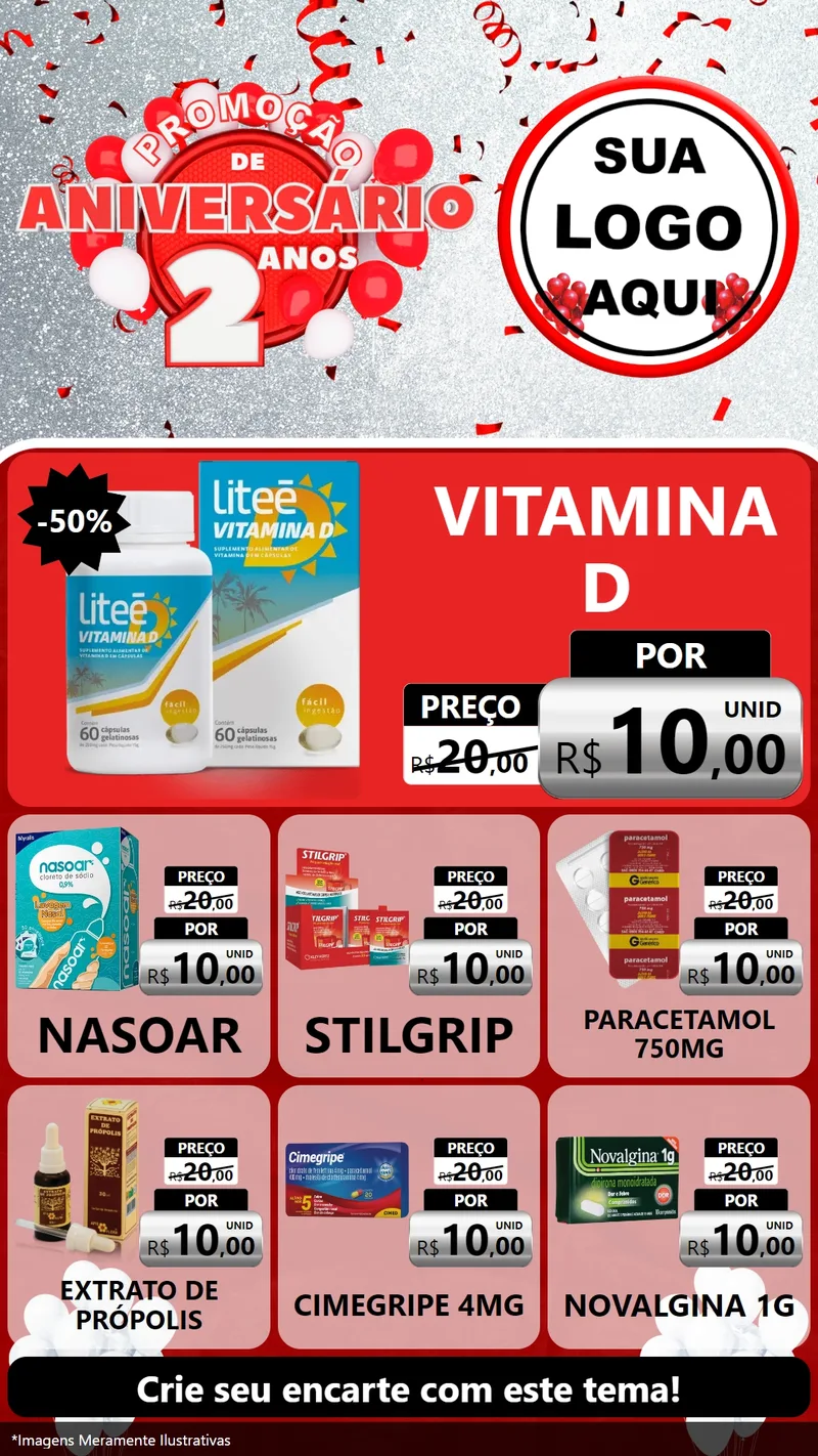 Modelo de Rede Social para Stories com o tema Promoção de Aniversário - 2 Anos para Farmácia