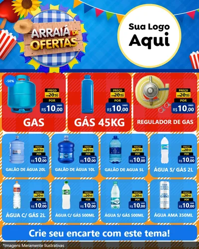 Modelo de Rede Social para Feed Instagram com o tema Arraiá de Ofertas para Água e gás