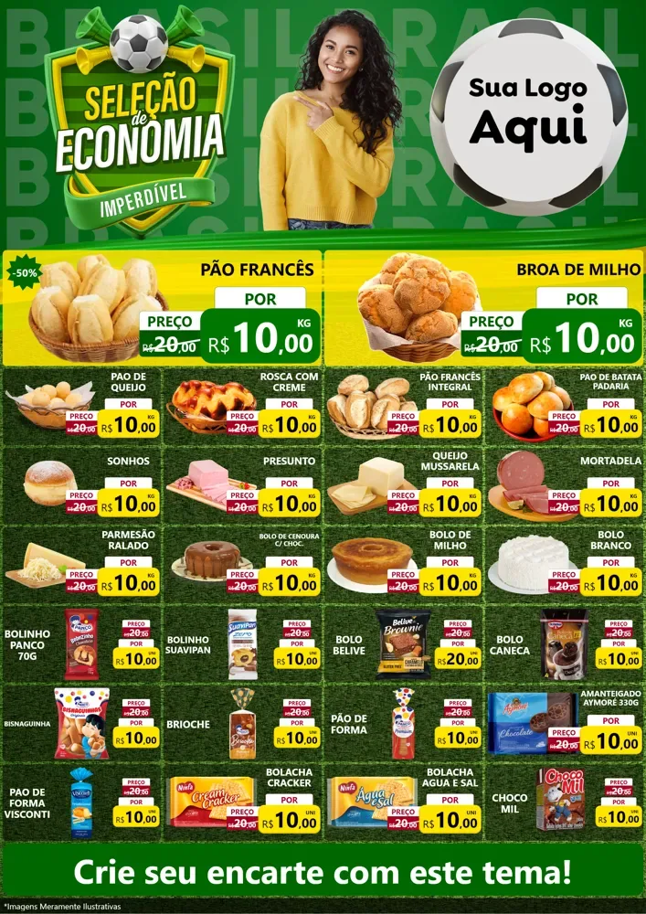 Modelo de Encarte para Encarte A4 Vertical com o tema Seleção de Economia - Copa para Padaria