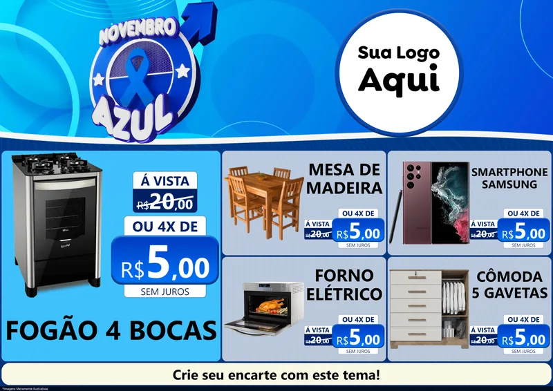 Modelo de Encarte para Encarte A4 Horizontal com o tema Novembro Azul para Móveis e Eletro