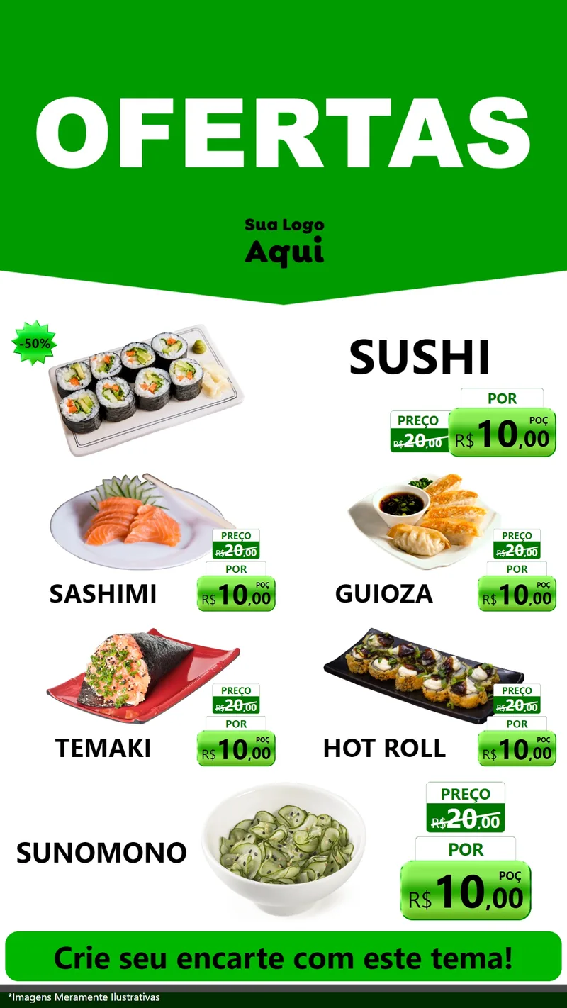 Modelo de TV para TV Vertical com o tema Ofertas Verde Cartaz para Comida japonesa