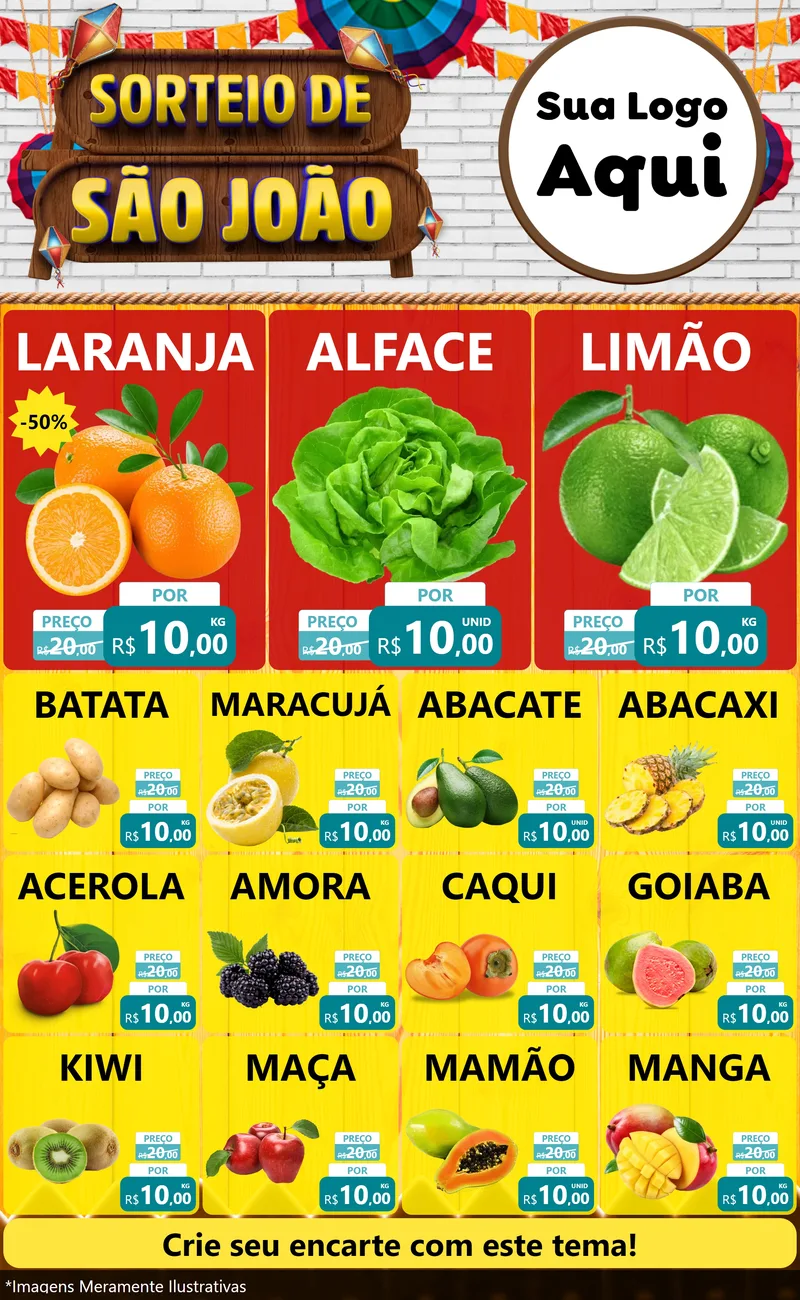 Modelo de Encarte para Encarte Grande com o tema Sorteio de São João para Hortifrúti