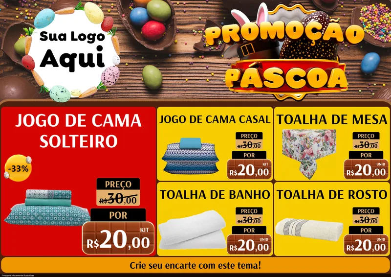 Modelo de Encarte para Encarte A4 Horizontal com o tema Promoção Páscoa para Cama, Mesa e Banho