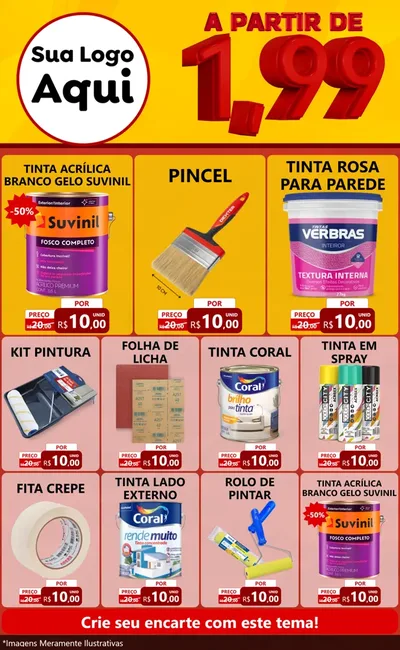 Modelo de Encarte para Encarte Grande com o tema A Partir de Um e Noventa e Nove - 1,99 para Tintas e Ferramentas