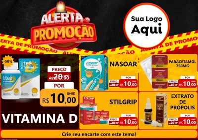 Modelo de Encarte para Encarte A4 Horizontal com o tema Alerta de Promoção para Farmácia