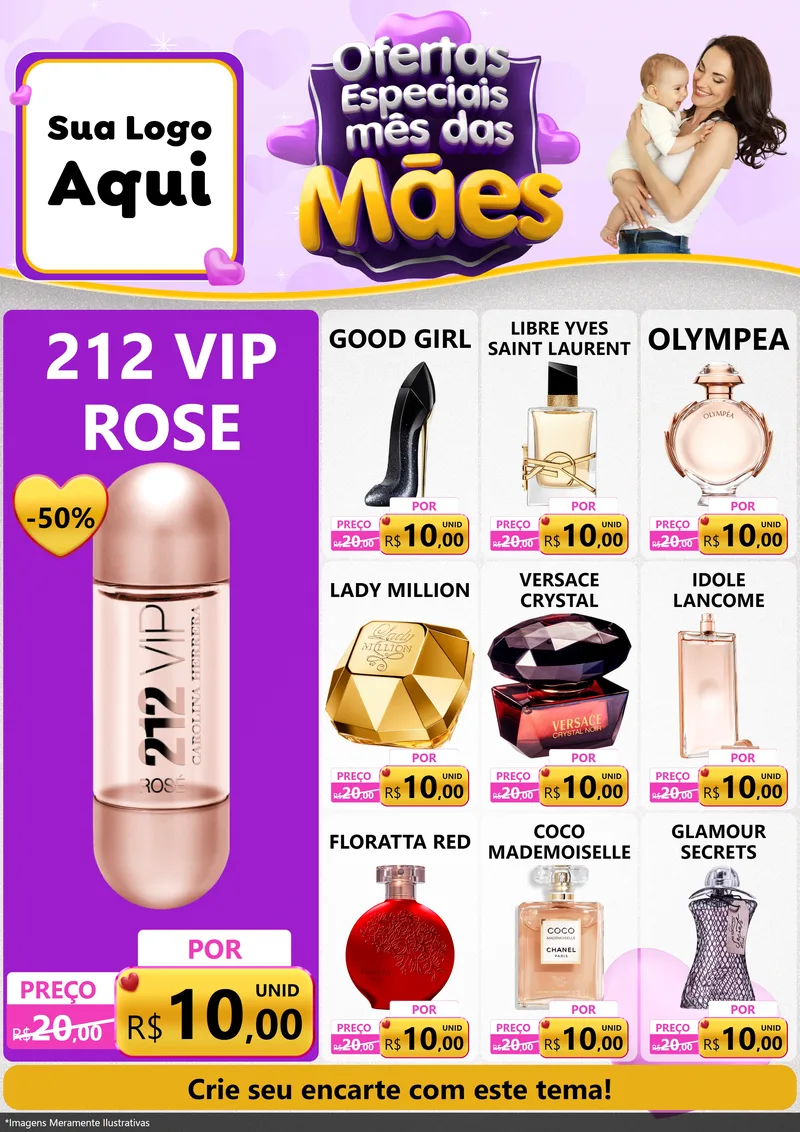Modelo de Encarte para Encarte A4 Vertical com o tema Ofertas Especiais - Mês das Mães para Perfumes