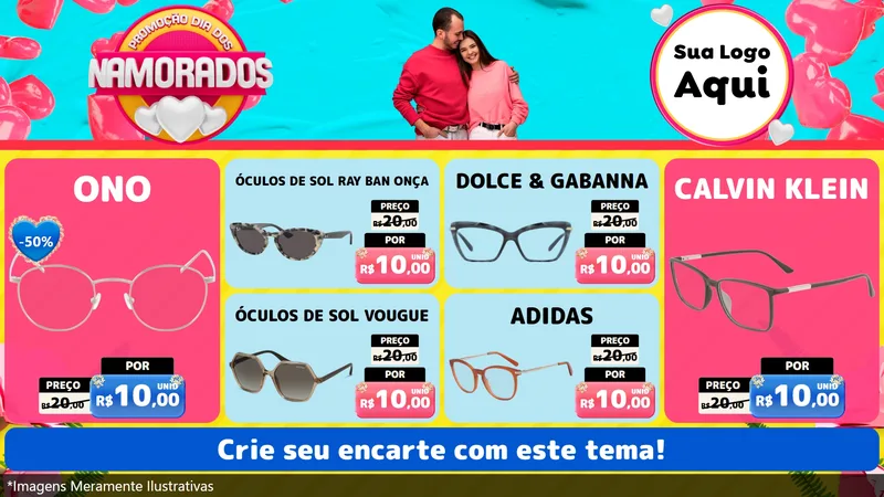 Modelo de TV para TV Horizontal com o tema Promoção Dia dos Namorados para Óticas