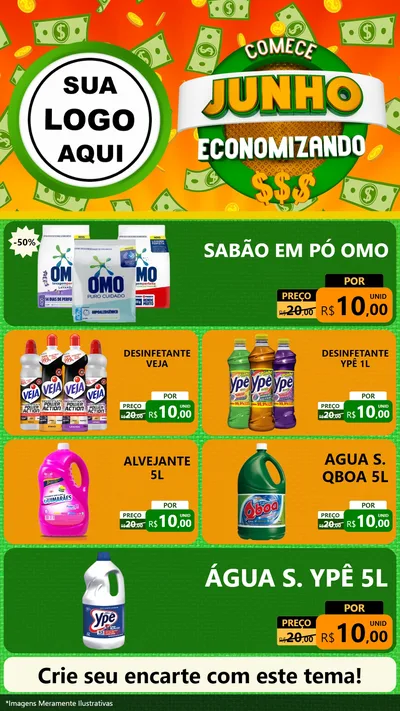 Modelo de TV para TV Vertical com o tema Comece Junho Economizando para Produtos de Limpeza