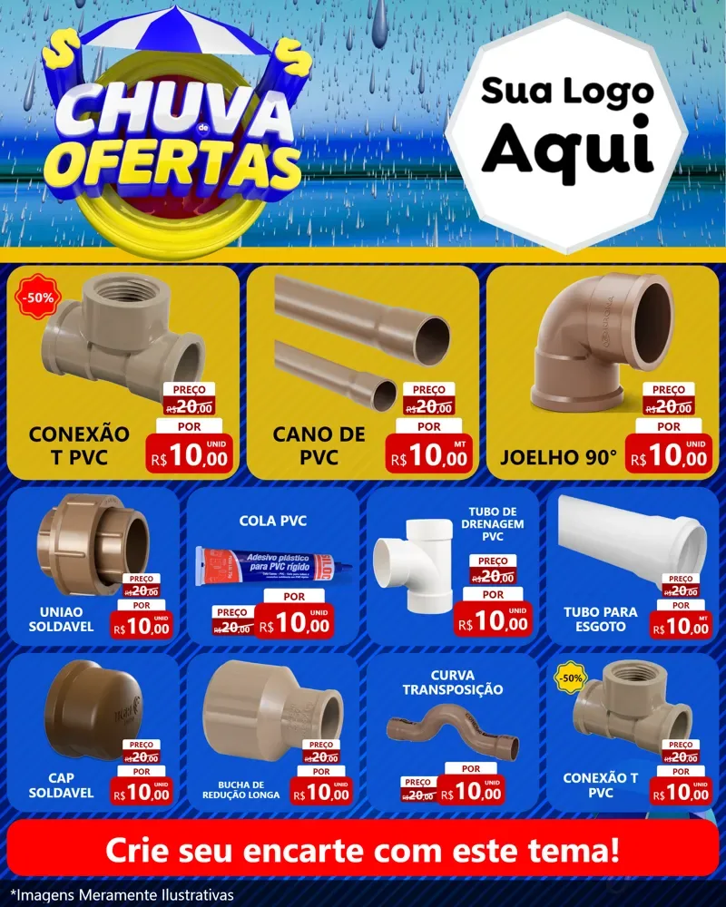 Modelo de Rede Social para Feed Instagram com o tema Chuva de Ofertas para Tubos e conexões