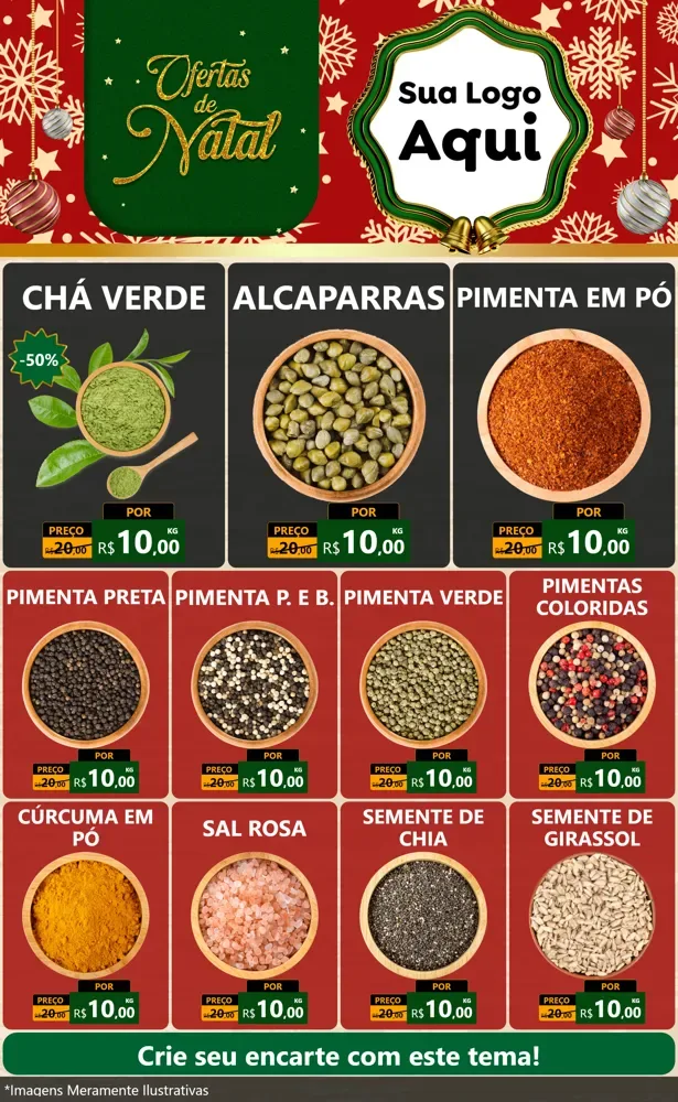Modelo de Encarte para Encarte Grande com o tema Natal de Ofertas para Produtos Naturais
