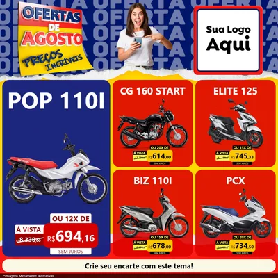 Modelo de Rede Social para Feed Facebook com o tema Ofertas de Agosto - Preços Incríveis para Concessionaria de Motos