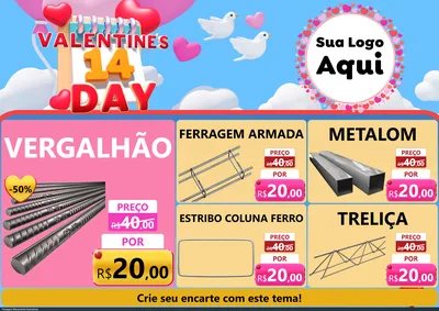 Modelo de Encarte para Encarte A4 Horizontal com o tema Valentine's Day para Ferragens