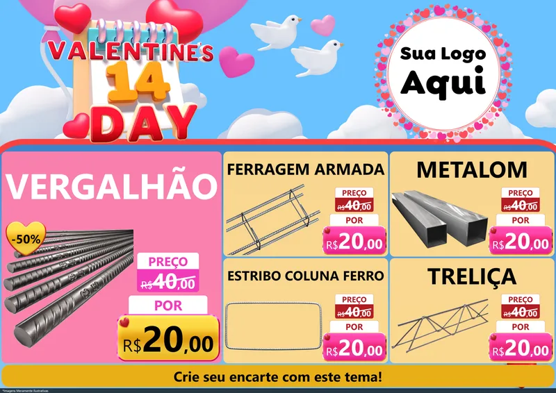Modelo de Encarte para Encarte A4 Horizontal com o tema Valentine's Day para Ferragens