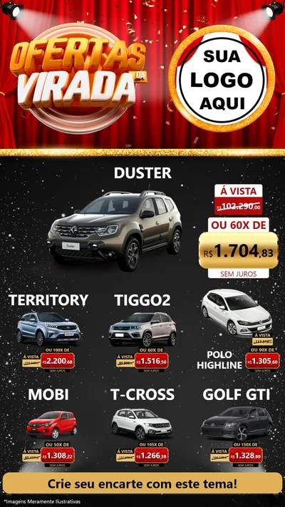 Modelo de Rede Social para Stories com o tema Ofertas da Virada para Concessionaria de Carros