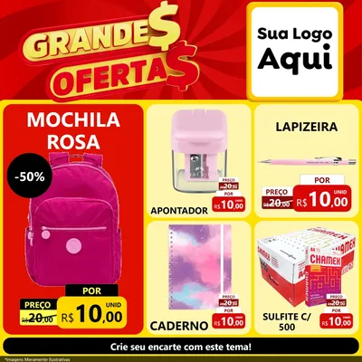 Modelo de Rede Social para Feed Facebook com o tema Grandes Ofertas para Papelaria