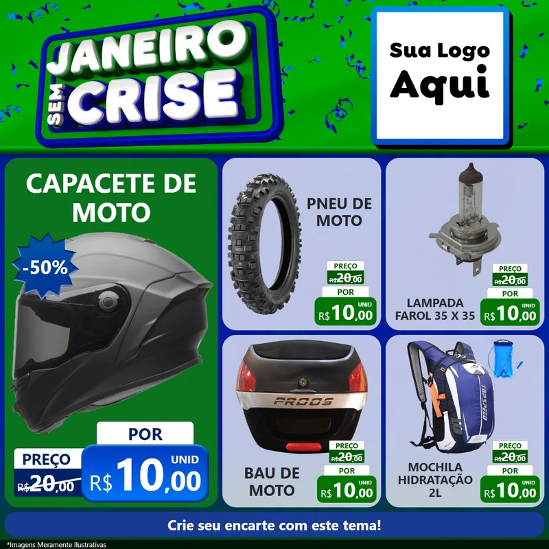 Modelo de Rede Social para Feed Facebook com o tema Janeiro Sem Crise para Moto peças