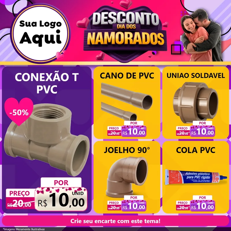 Modelo de Rede Social para Feed Facebook com o tema Desconto Dia dos Namorados para Tubos e conexões