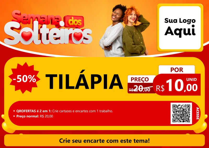 Modelo de Cartaz para Cartaz A4 Horizontal com o tema Semana dos Solteiros para Peixaria