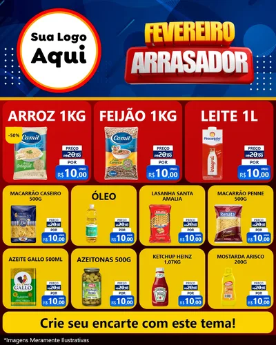 Modelo de Rede Social para Feed Instagram com o tema Fevereiro Arrasador para Supermercado