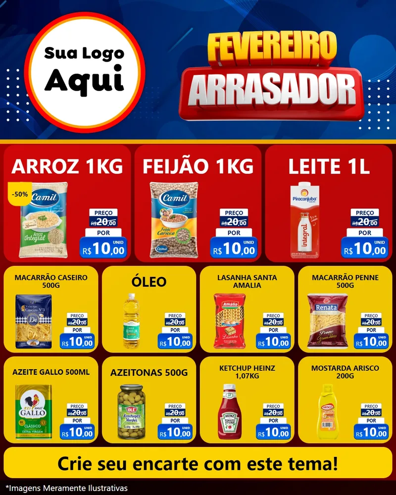 Modelo de Rede Social para Feed Instagram com o tema Fevereiro Arrasador para Supermercado