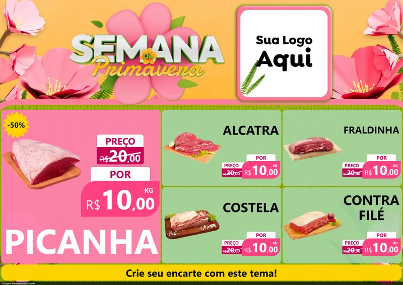 Modelo de Encarte para Encarte A4 Horizontal com o tema Semana da Primavera para Açougue